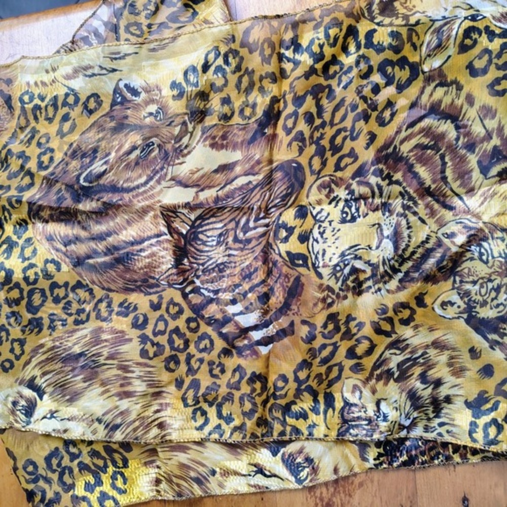 Animal Print Sheer Scarf Tiger Leopard Gold safari jungle wildlife mpb wife - Picture 4 of 6